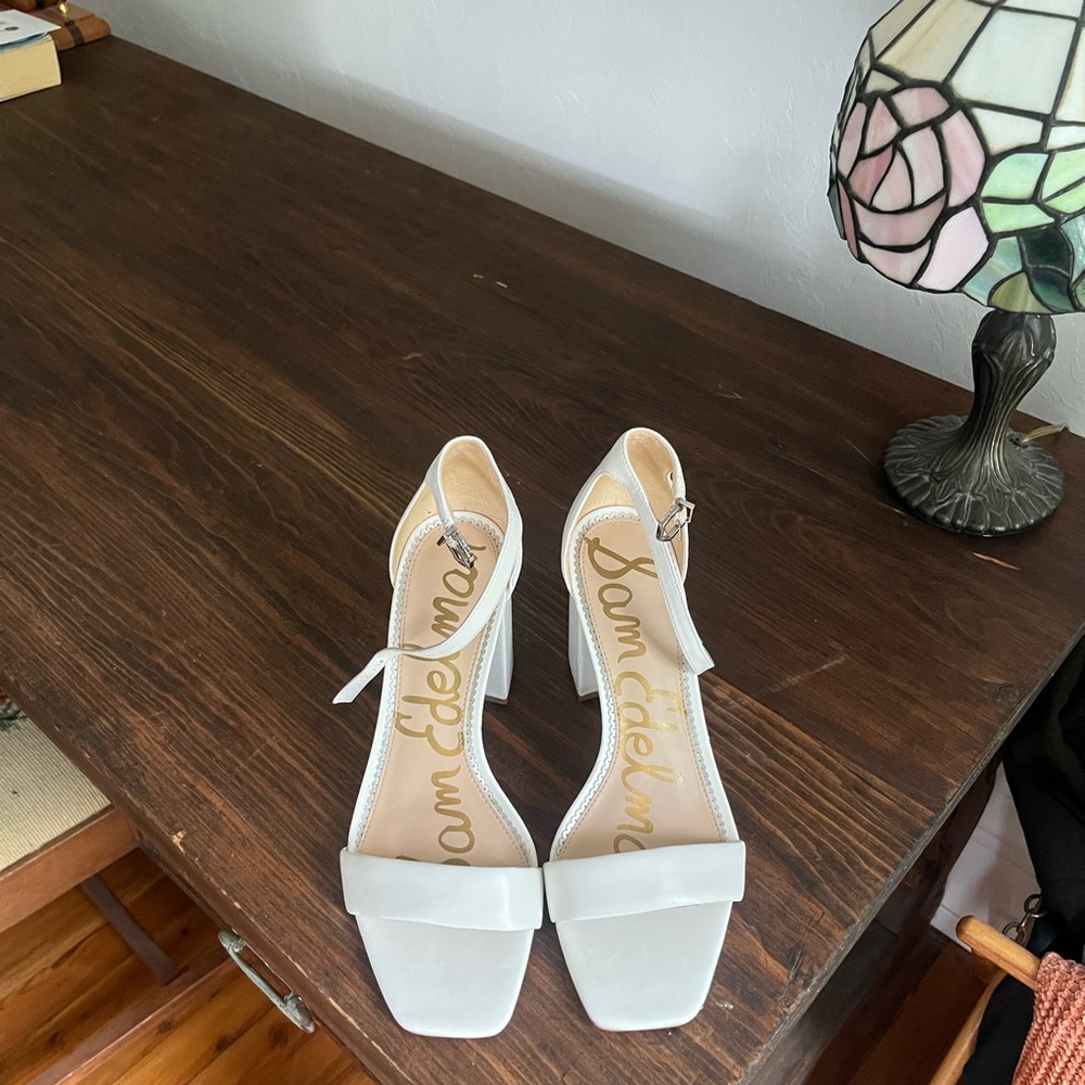 Sam Edelman White Minimalist Heels with Thin Straps